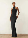 Damen Sexy Satin-Maxikleid mit Cut-Outs – Tailliertes Partykleid mit hoher Taille