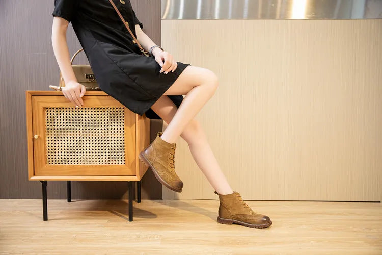 Damen Stiefeletten aus echtem Leder – Retro-Stiefeletten aus Wildleder im britischen Stil