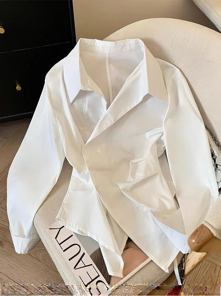Women Designer Irregular Long sleeve Shirt, Elegant Casual Work Wear Shirt