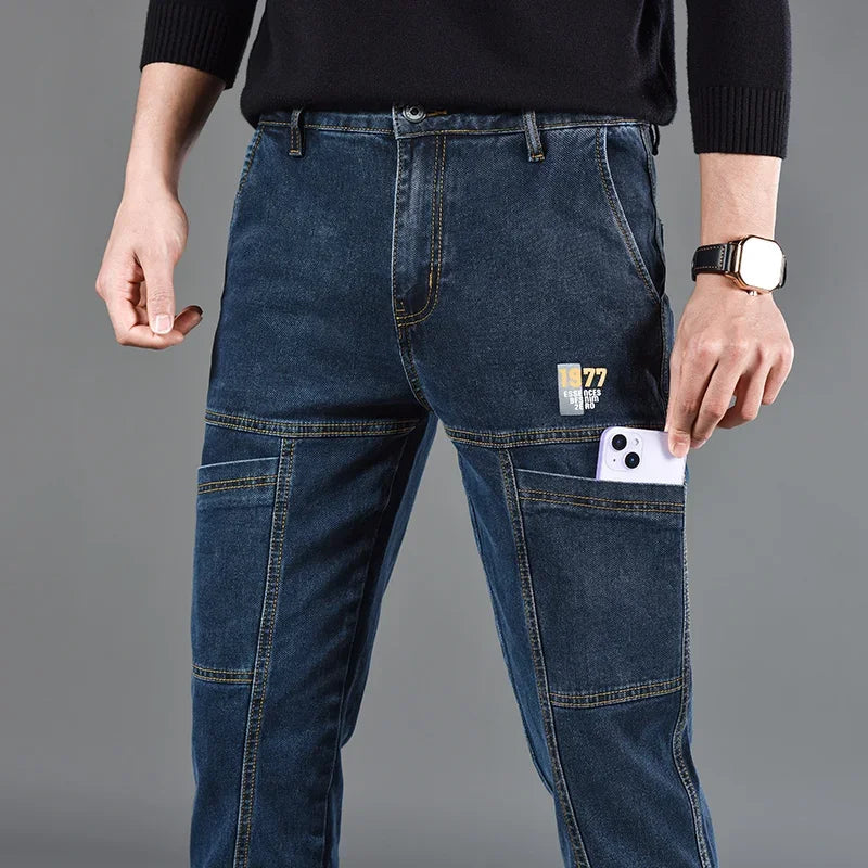 Korean Style Slim Fit Jeans | Men's Comfortable Gray Straight Leg Denim