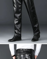 Men's Winter Gothic Black Leather Pants – Plus Fleece Lined Thick Thermal Trousers