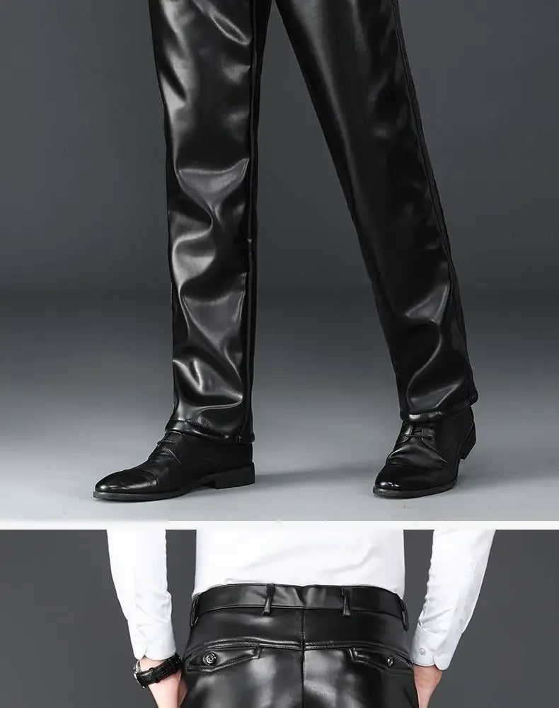 Men's Winter Gothic Black Leather Pants – Plus Fleece Lined Thick Thermal Trousers