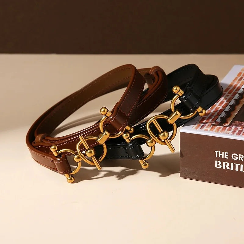 Luxury Women’s Skinny Leather Belt – Classic Solid Color Thin Waist Belt for Dresses