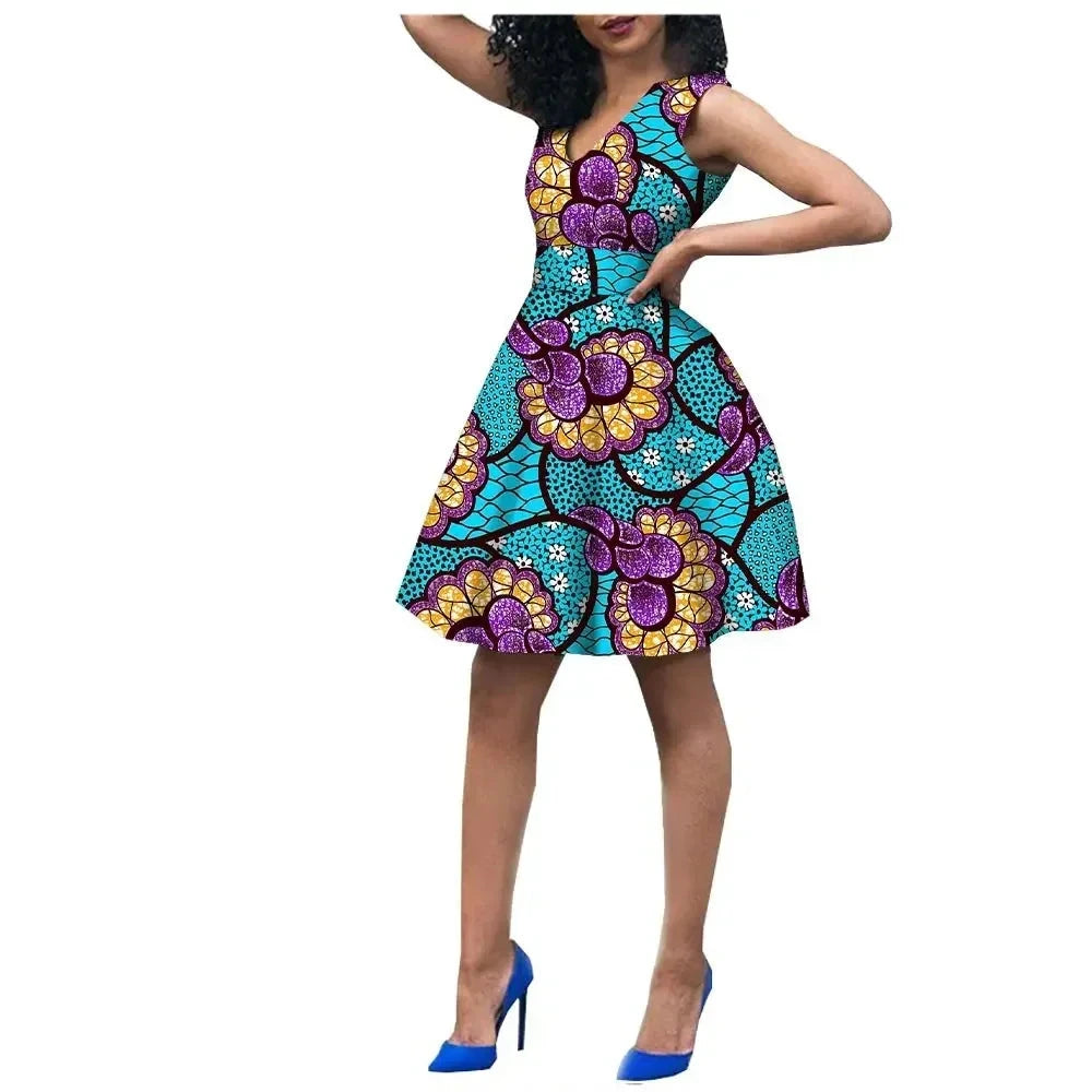 African Bazin Riche Mini Dress for Women | Traditional Short Brocade Attire