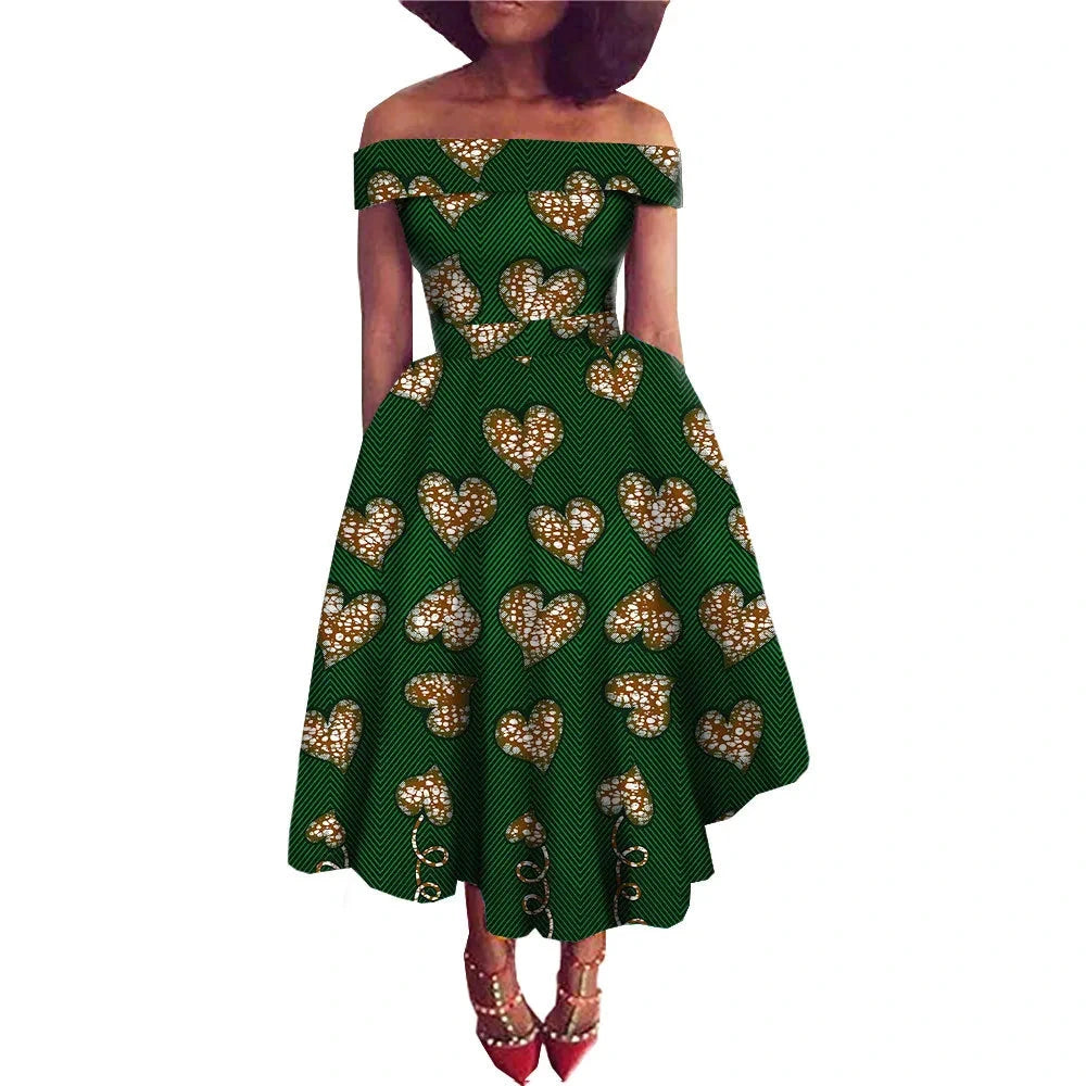 Afrikanisches Ankara-Print Carmen-Kleid | Traditionelle trägerlose afrikanische Kleidung