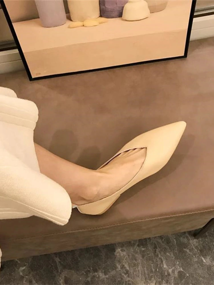 Damen-Ballerinas aus echtem Leder mit spitzer Zehenpartie – Bequeme Slipper mit flachem Ausschnitt