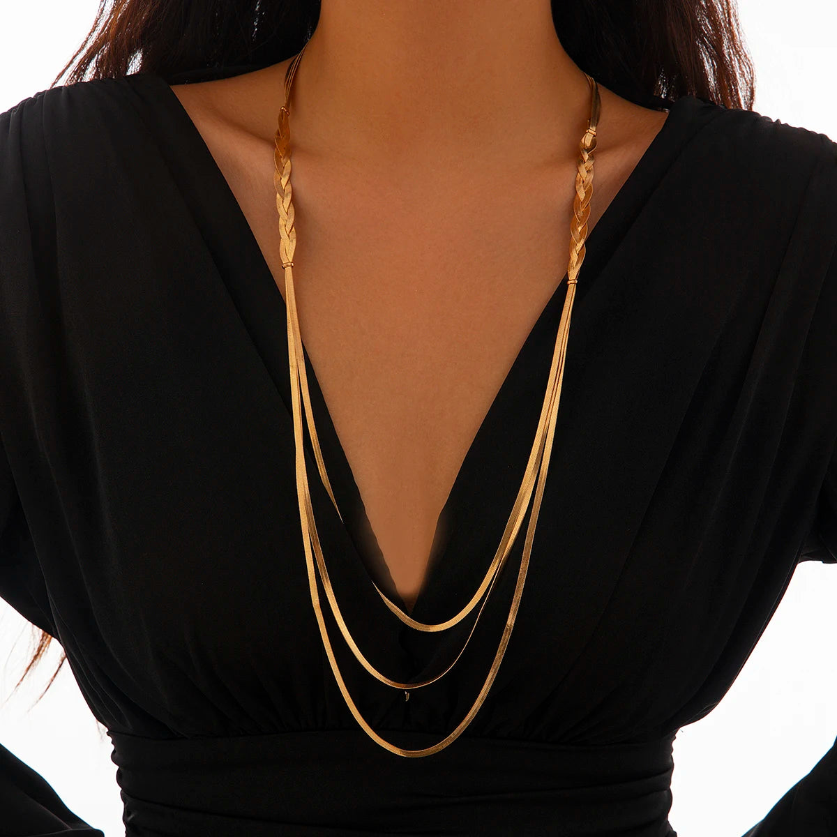 Vintage Multilayer Snake Chain Necklace for Women – 18K Gold Plated Herringbone Chain