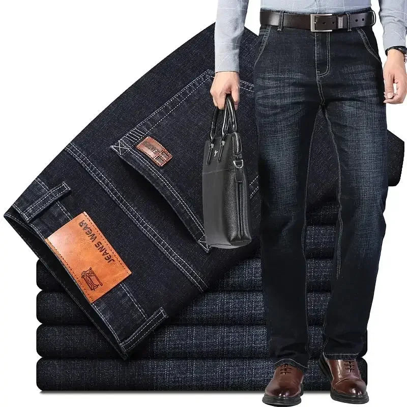 Men's Slim Fashion Denim Jeans | High-Quality Elastic Black & Blue Pants