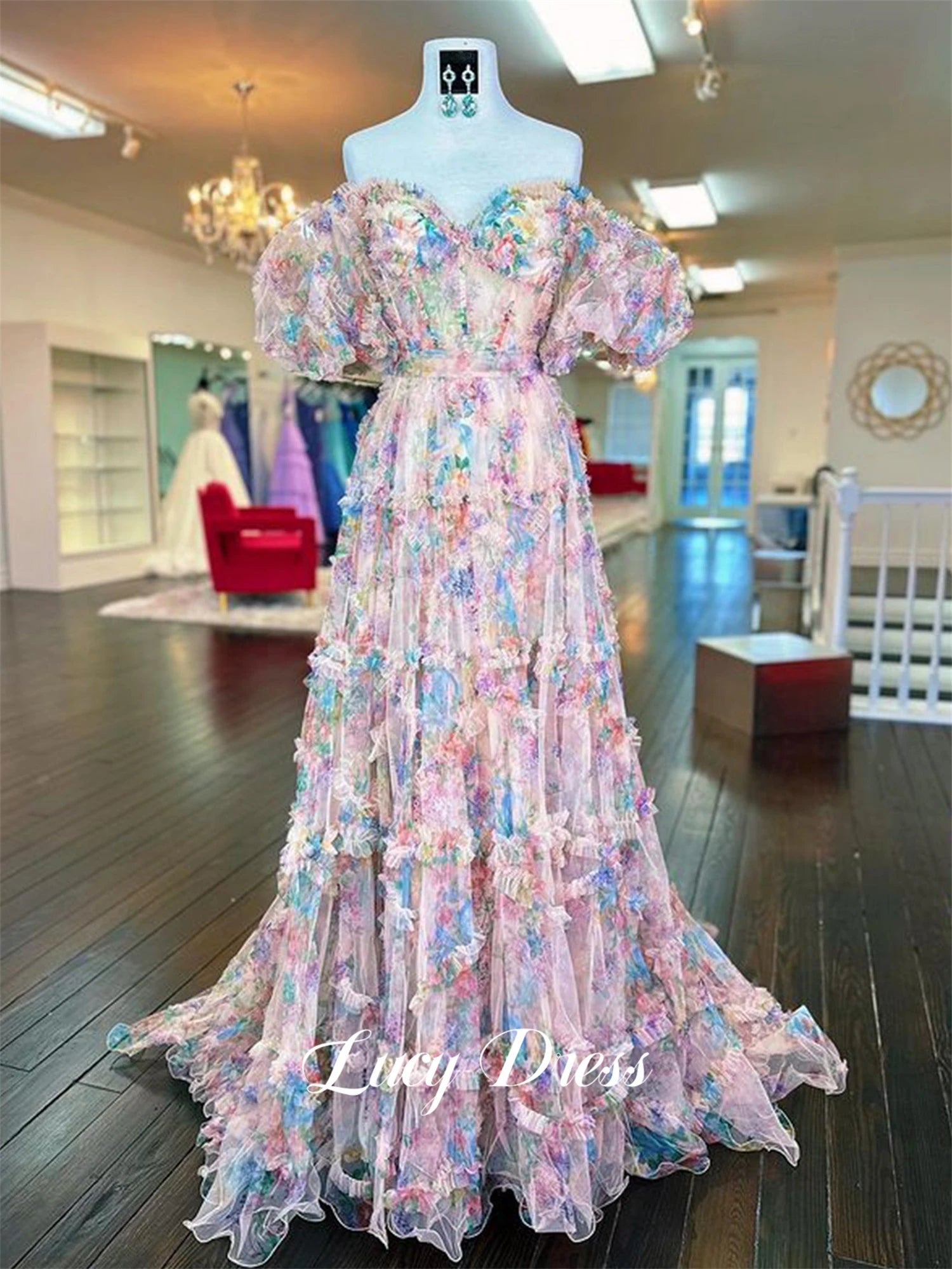 Floral Mesh Prom Dress | Luxury Graduation Gown & Evening Dress