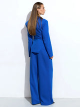 Women’s Formal 2-Piece Slim Fit Peplum Jacket & High-Waisted Wide-Leg Trousers