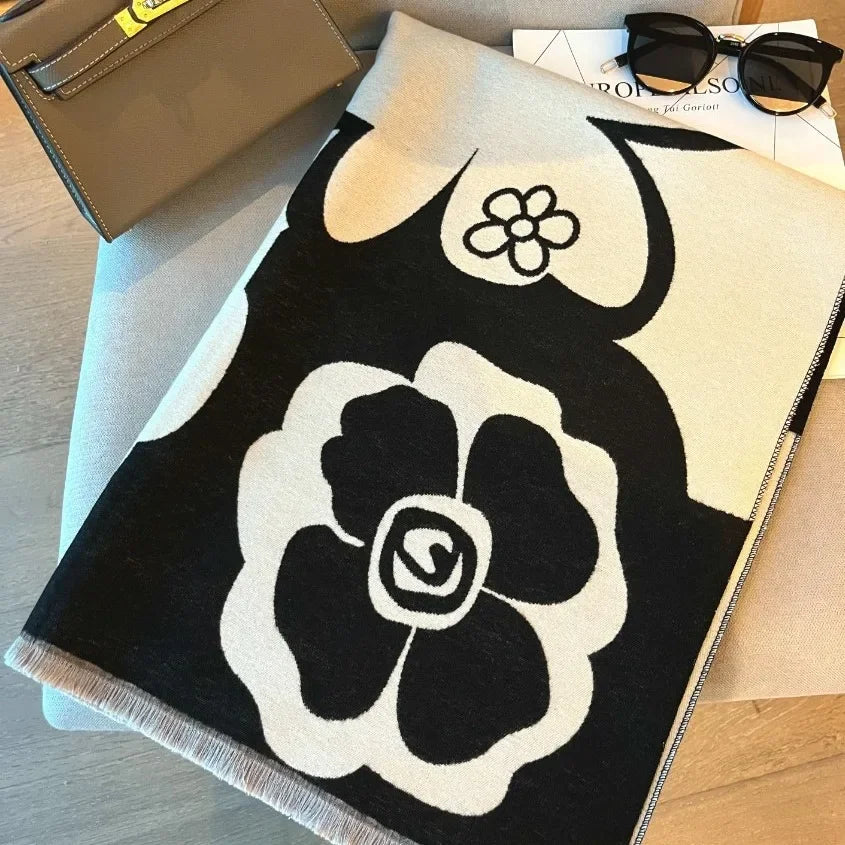 Elegant Flowers Soft Acrylic Scarf Long Wrap for Women