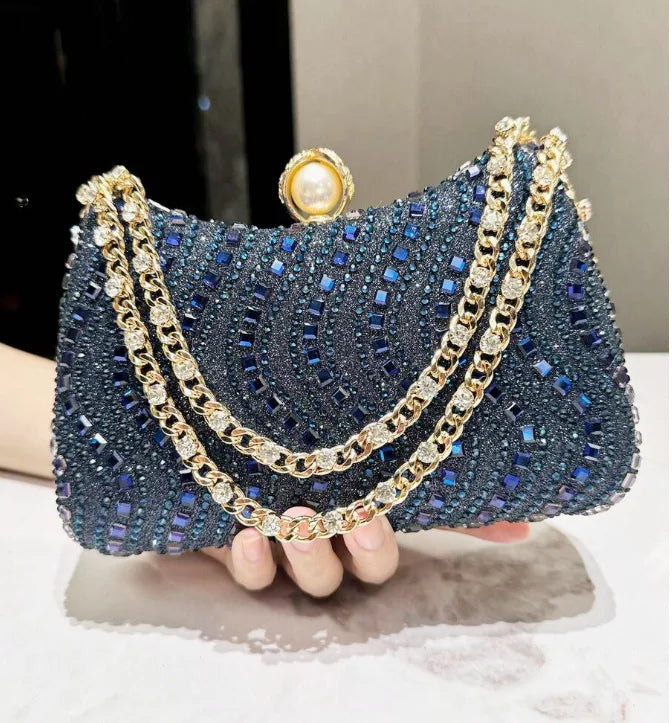 Die Vintage-Glimmer Abendtasche Feine Strass-Inlay Clutch