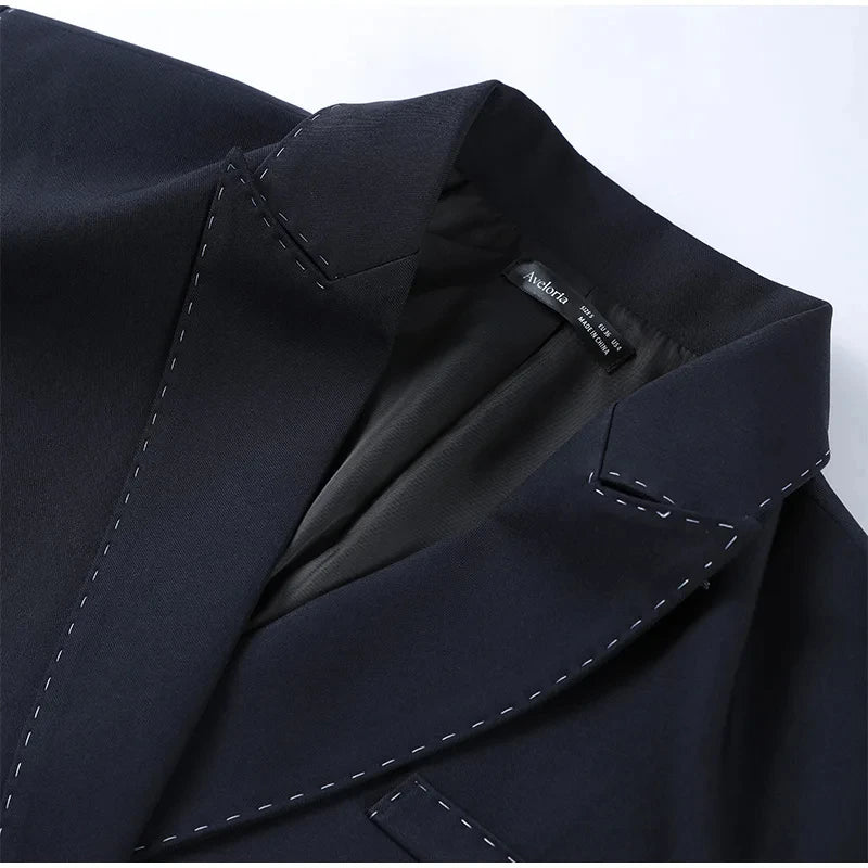 Women’s Casual Black Blazer – Loose Fit Double-Breasted Jacket