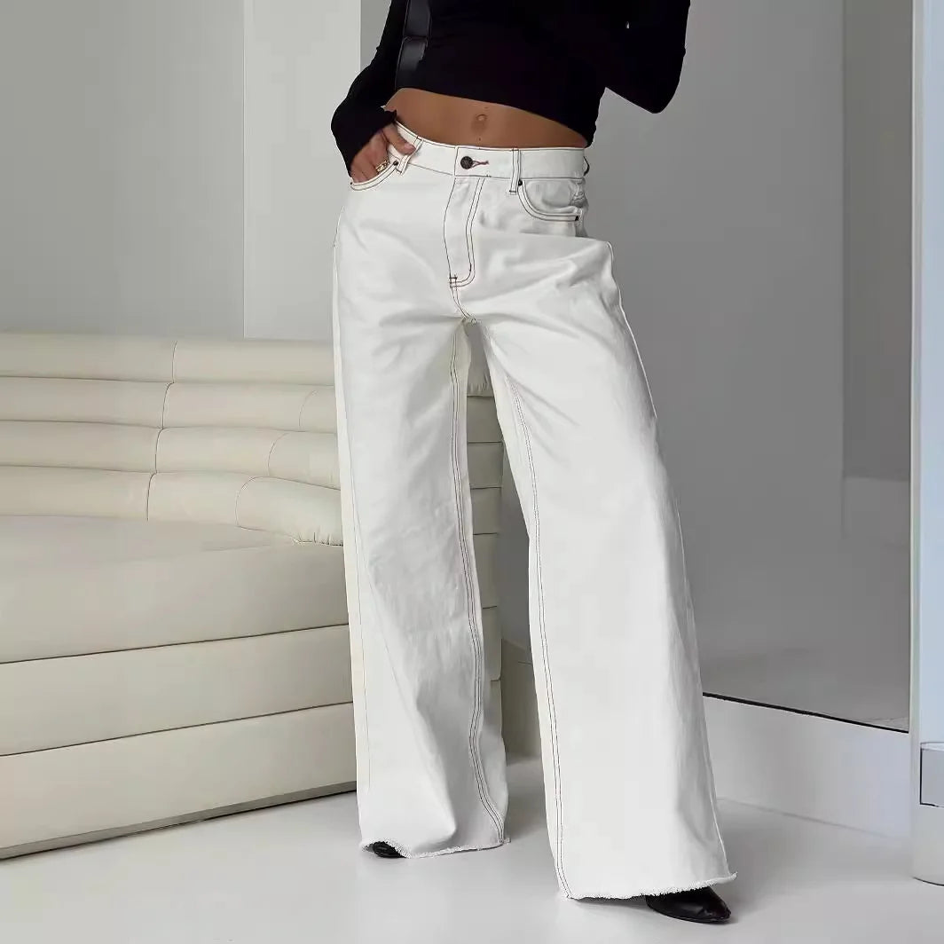 Damen Loose Fit Gestreifte Jeans – Lässige Wide Leg Jeans im europäischen und amerikanischen Stil