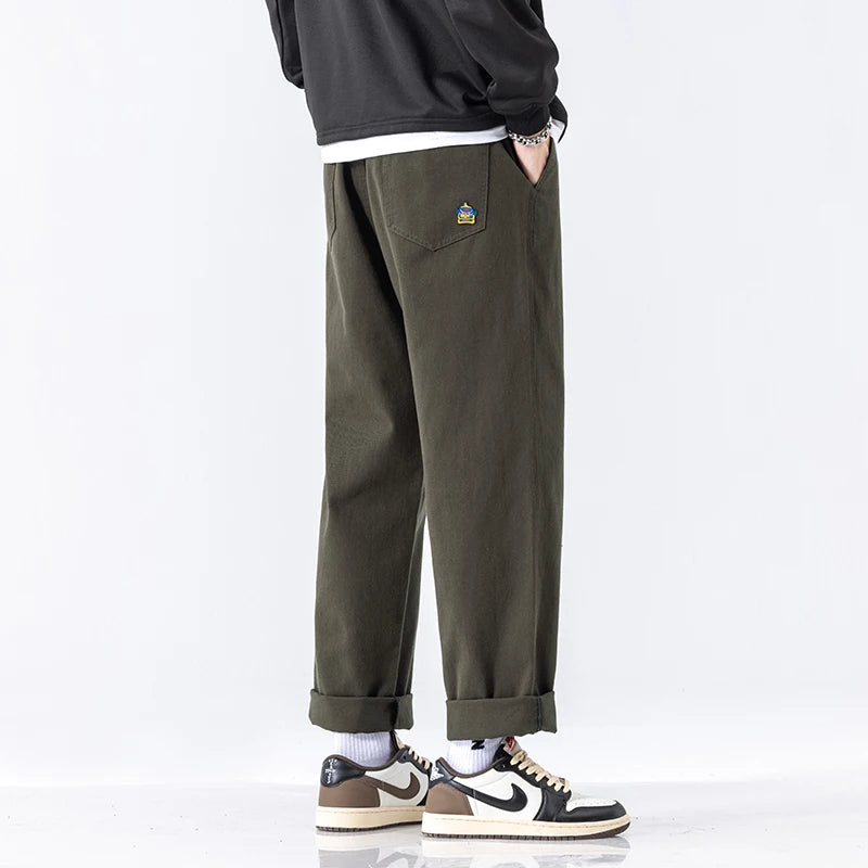 Men’s Vintage Cotton Loose Straight Wide-Leg Cargo Pants