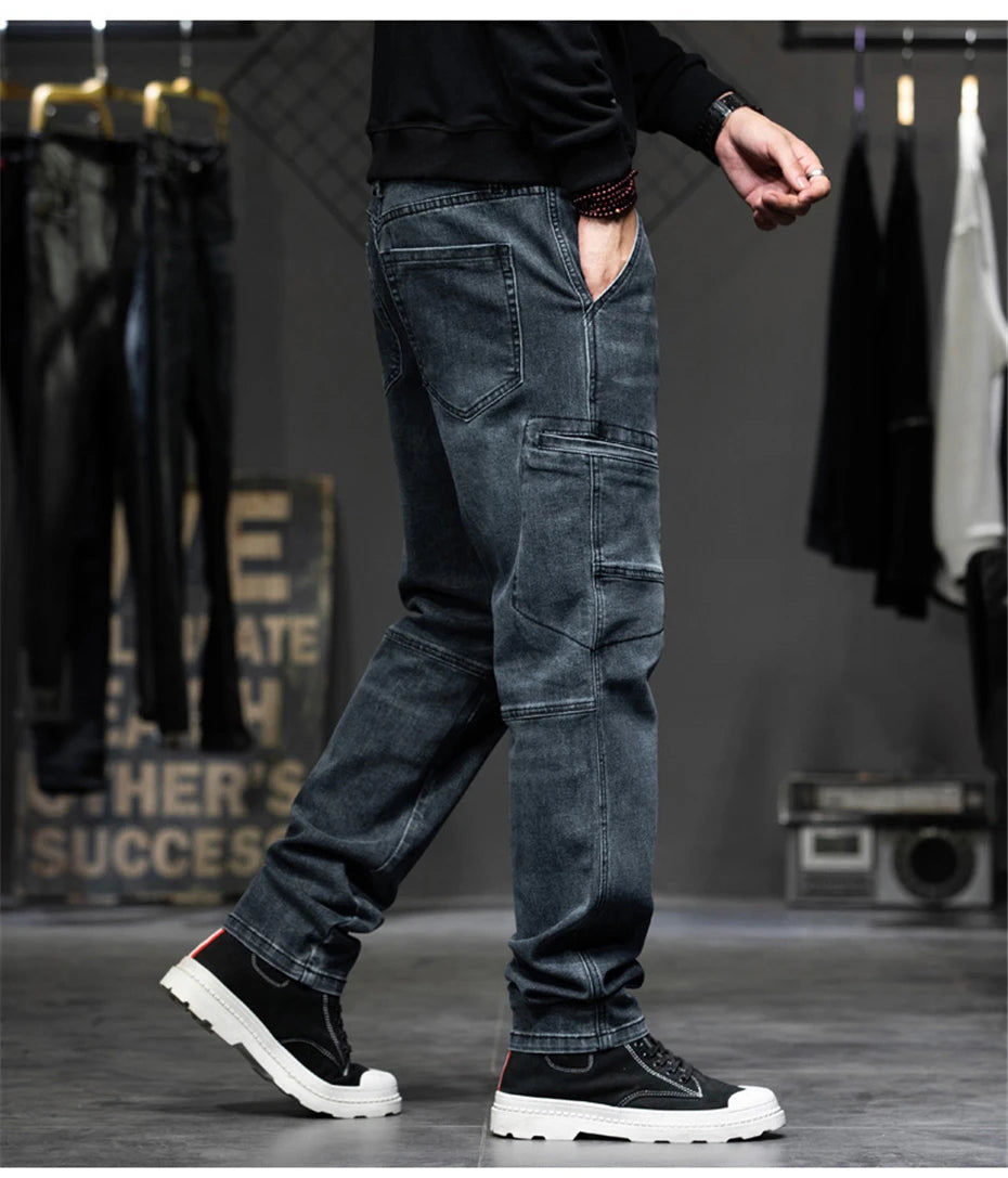 Men's Baggy Streetwear Cargo Jeans | Loose Fit Multi-Pocket Denim Trousers