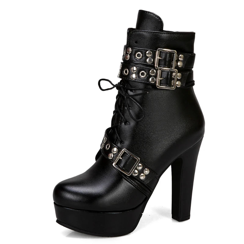 Damen Plateau Stiefeletten elegant mit seitlichem Reißverschluss – Schnür-Stiefeletten mit hohem Absatz