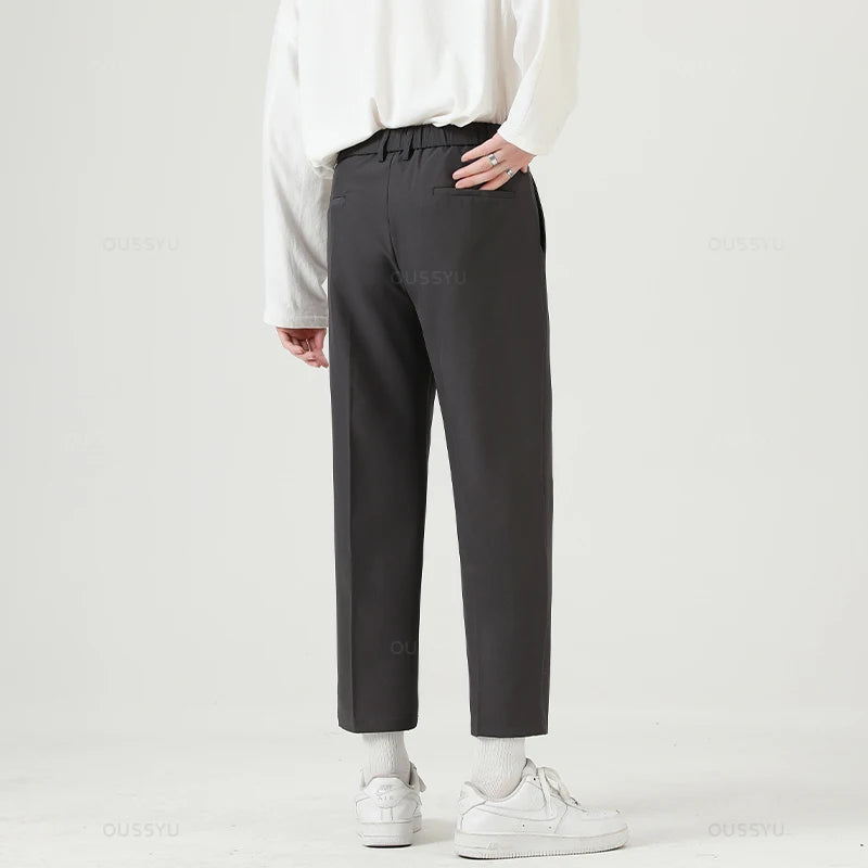 Men’s Smooth Business Suit Pants – Formal Work Trousers, Slim Fit Ankle & Full Length Slacks