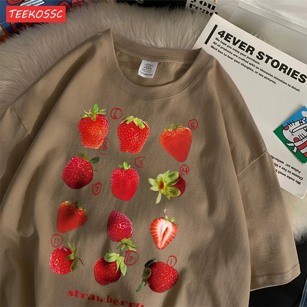Frisches Erdbeer-Baumwoll-T-Shirt – Süßes Damen-T-Shirt mit Fruchtmotiv