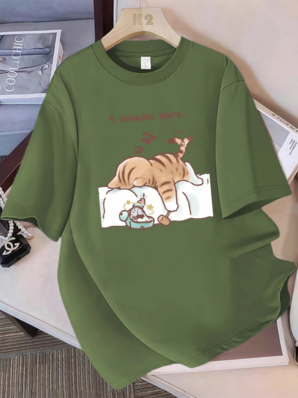 The "Always Tired" Cat Women's Tee: 100% Cotton Loose Fit Top with Minimalist Sleeping Cat Print