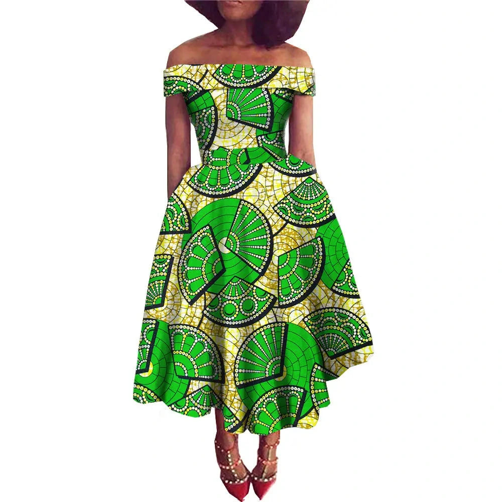 Afrikanisches Ankara-Print Carmen-Kleid | Traditionelle trägerlose afrikanische Kleidung