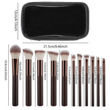 The "Artisan-Touch" 11-Piece Set: Solid Wood Makeup Brush Collection with Travel Bag