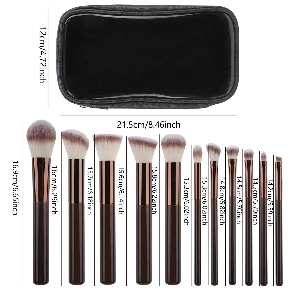 The "Artisan-Touch" 11-Piece Set: Solid Wood Makeup Brush Collection with Travel Bag