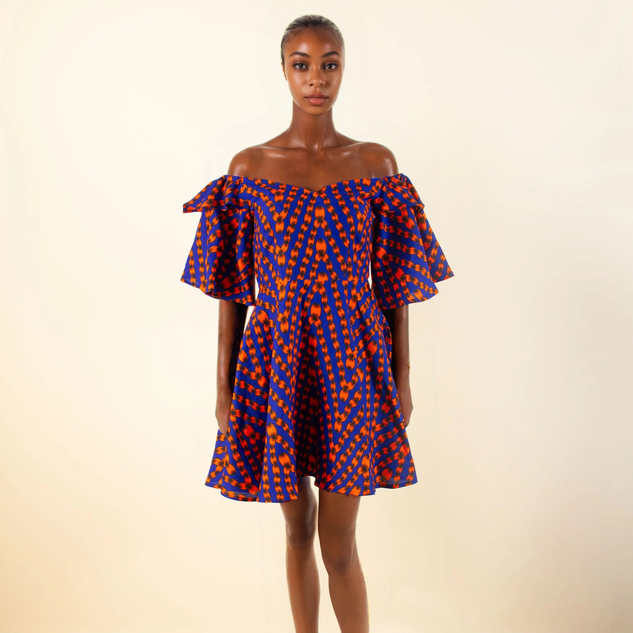 African Off-Shoulder Mini Dress High-Waist Ankara Party Dress For Women