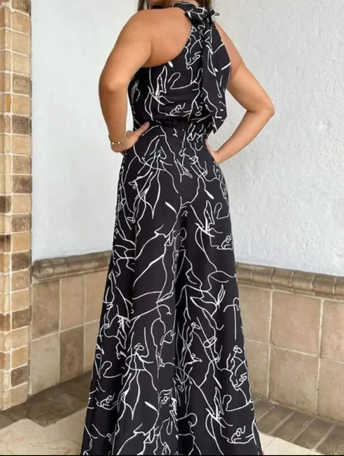 Women's Summer Elegant Abstract Print Halter Jumpsuit