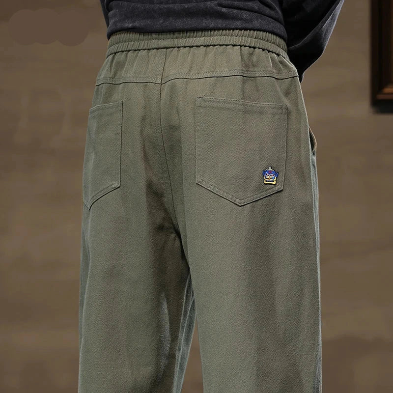 Men’s Vintage Cotton Loose Straight Wide-Leg Cargo Pants