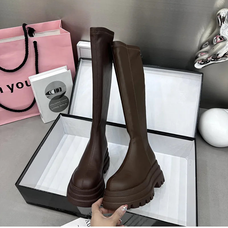 Women’s Winter Knight High Boots – Fashionable Back Zipper Long Boots
