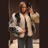 Stylish Contrast Faux Fur Women’s Coat | Elegant O-Neck Single-Breasted Jacket