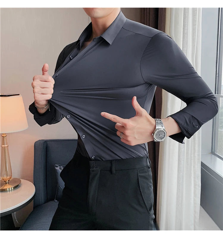 Men’s High Elasticity Seamless Shirt – Top Quality Long Sleeve Slim Fit Casual Shirt