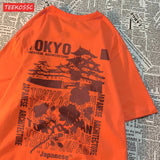 Women's Oversized Japanese Streetwear Cotton Top with Floral Print