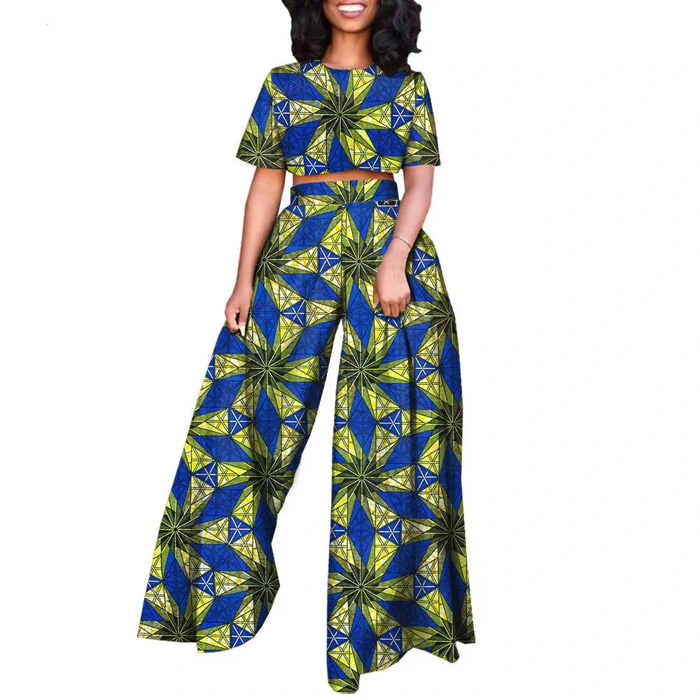 Ankara Print Short Blouse and Pants Tracksuit, Traditional Dashiki Clothing