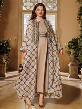 Muslimisches 2-teiliges Abaya-Set für Damen | Bestickte offene Strickjacke mit Innenkleid