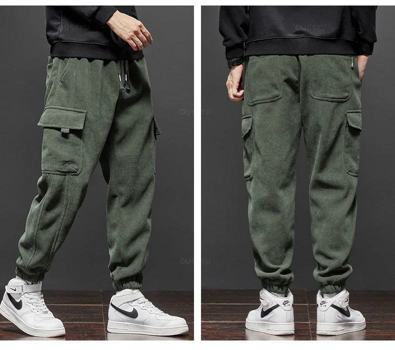 Men’s Winter Fleece Corduroy Cargo Pants – Thick Warm Work Trousers