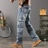 Herren Outdoor Weite Hosenbeine Arbeitsjeans | Multi-Pocket Straight Fit Denim