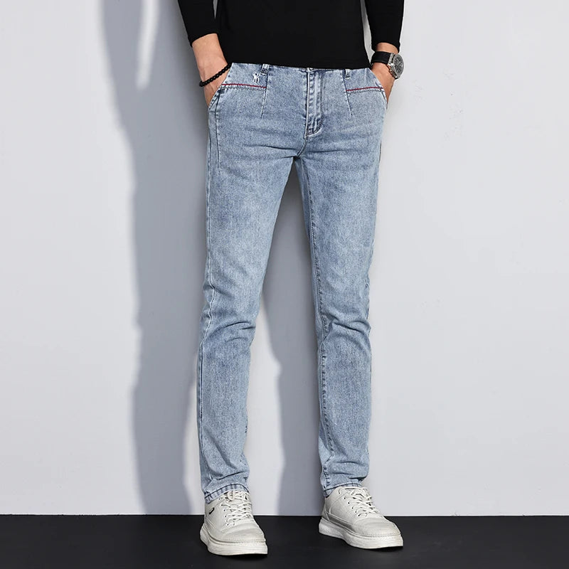 Herren Slim Fit Stretch Jeans | Vintage Korean Style Straight Denim