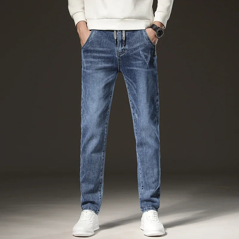 Warm Winter Fleece-Lined Jeans | Men's Slim Straight Light Blue Denim