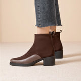 Women’s Genuine Leather Ankle Boots – Pointed Toe Chunky High Heel Boots