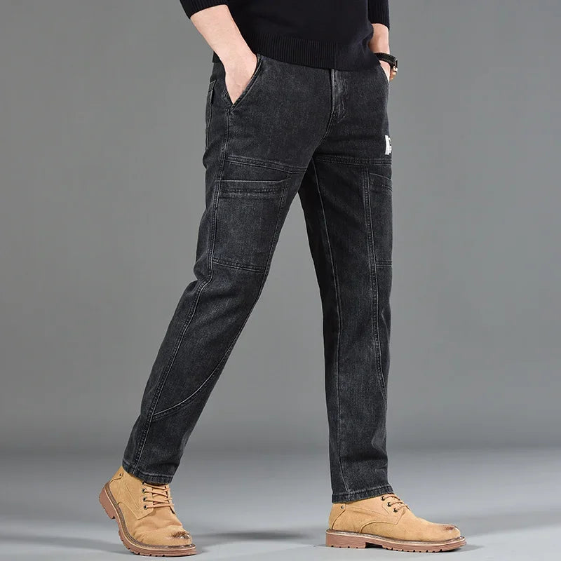 Korean Style Slim Fit Jeans | Men's Comfortable Gray Straight Leg Denim