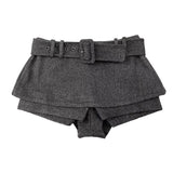 Women’s Low-Rise Tweed Skort with Belt | Gray Retro A-Line Wrap Skirt