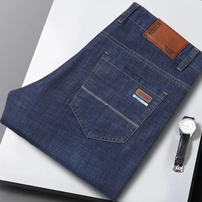 Classic Men's Straight Jeans | Streetwear Soft Black & Blue Denim Pants