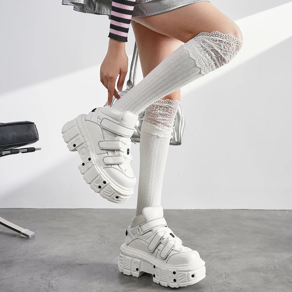 Women’s Punk New Rock Gothic White Platform Ankle Boots