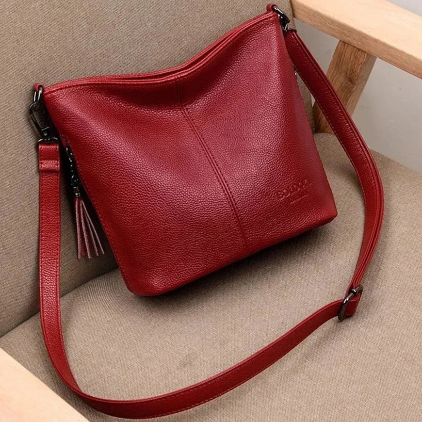 Luxuriöse Quasten-Leder-Umhängetasche | Hochwertige Damen-Beuteltasche