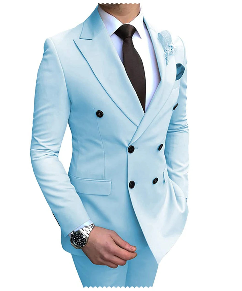 Herren Zweiteiliger Zweireiher-Anzug – Slim Fit Sakko mit fallendem Revers, legerer Smoking