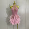 Luxury Women’s Rhinestone & Pearl Mini Dress – Sexy Feather Halter Backless Gown