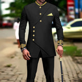 African Slim Fit Men Double Breasted Embroidery Blazer & Matching Pants Set