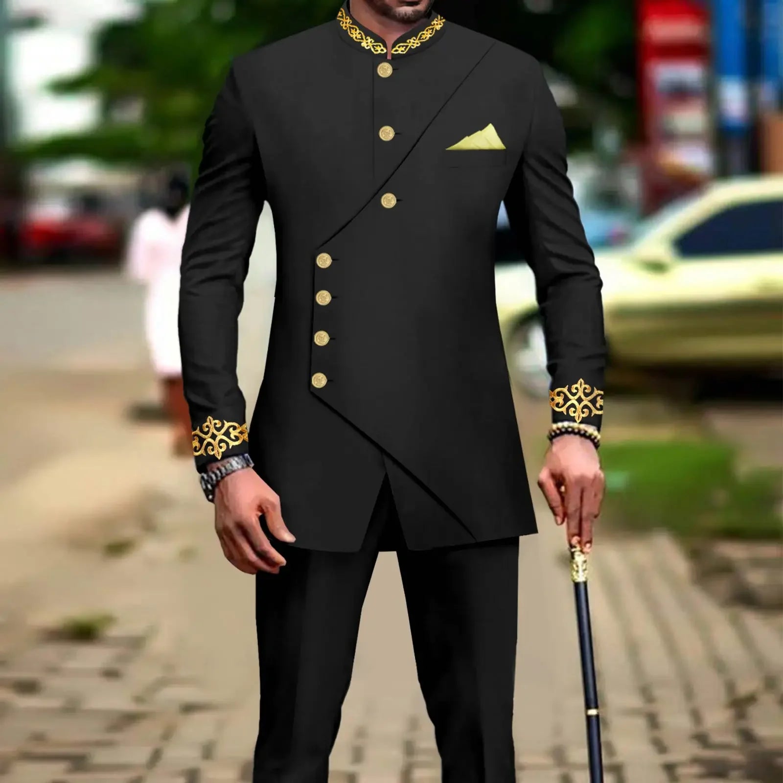 African Slim Fit Men Double Breasted Embroidery Blazer & Matching Pants Set